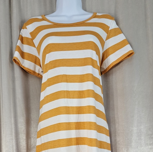 Lularoe yellow & white striped Carly swing dress Womens Small - Picture 4 of 4
